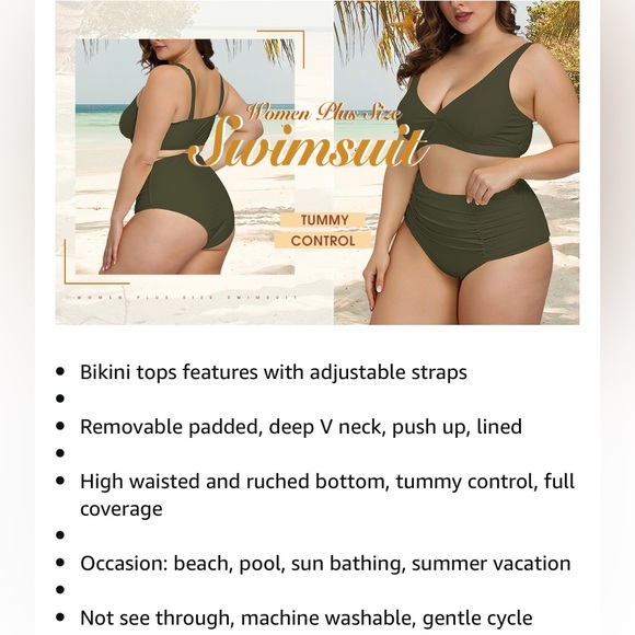 Plus Size High Waisted Swimsuits Ruched Tummy Control Bikini Set Push Up Bra NEW - Picture 12 of 15